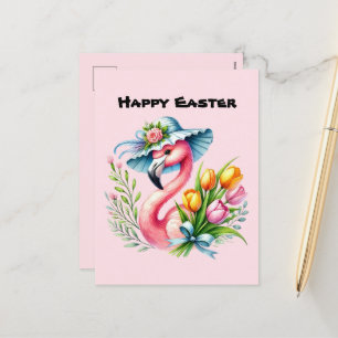 Postal Festiva El flamingo rosa lindo feliz de Pascua agrega mens