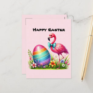 Postal Festiva El flamingo rosa lindo feliz de Pascua agrega mens