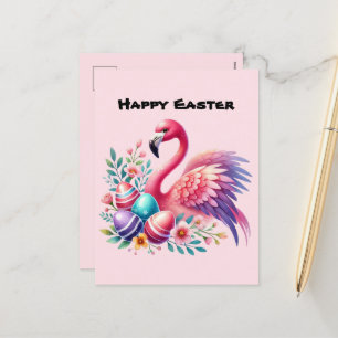 Postal Festiva El flamingo rosa lindo feliz de Pascua agrega mens