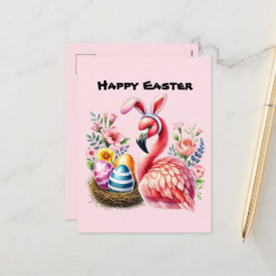 Postal Festiva El flamingo rosa lindo feliz de Pascua agrega mens