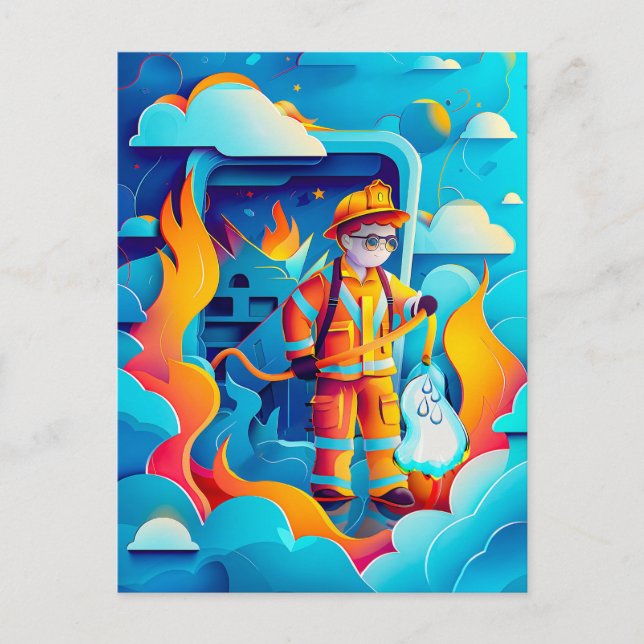 Postal Festiva El futuro sueño de los bomberos para los niños (Anverso)