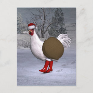 Postal Festiva El gallo blanco Santa Claus