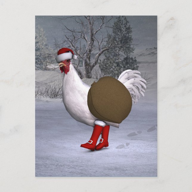 Postal Festiva El gallo blanco Santa Claus (Anverso)