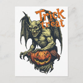 Postal Festiva El gargoyle gótico de Halloween en un