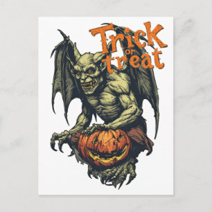 Postal Festiva El gargoyle gótico de Halloween en un