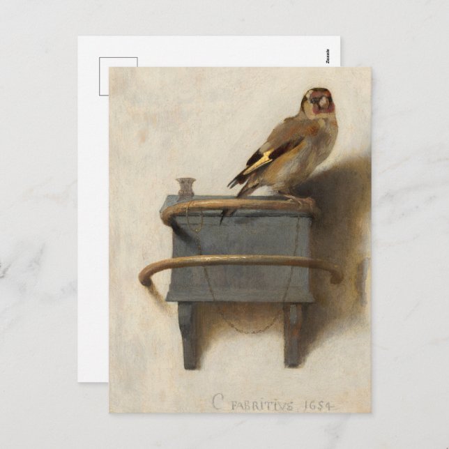 Postal Festiva El Goldfinch de Carel Fabritius (Anverso / Reverso)