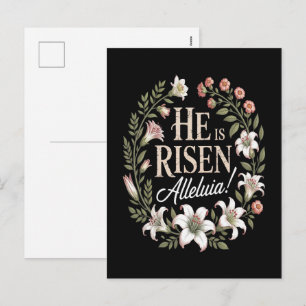 Postal Festiva Él ha resucitado Aleluya Floral Pascua cristiana