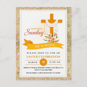 Postal Festiva Él ha resucitado Cruz de Pascua, Flores, Pascua el