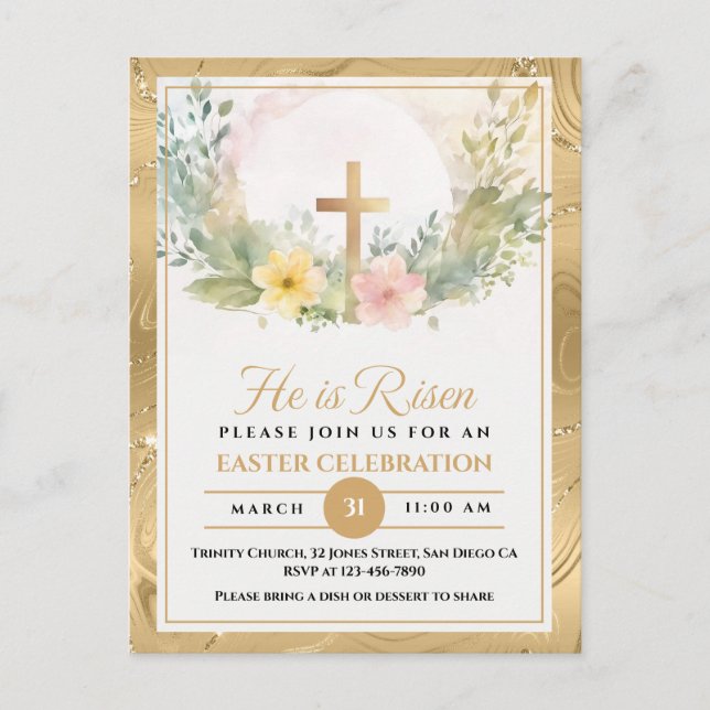 Postal Festiva Él ha resucitado Flores de acuarela de Pascua, Rel (Anverso)