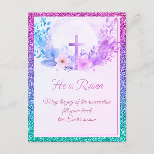 Postal Festiva Él ha resucitado Flores de acuarela de Pascua, Rel (Anverso)