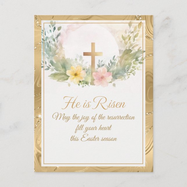 Postal Festiva Él ha resucitado Flores de acuarela de Pascua, Rel (Anverso)
