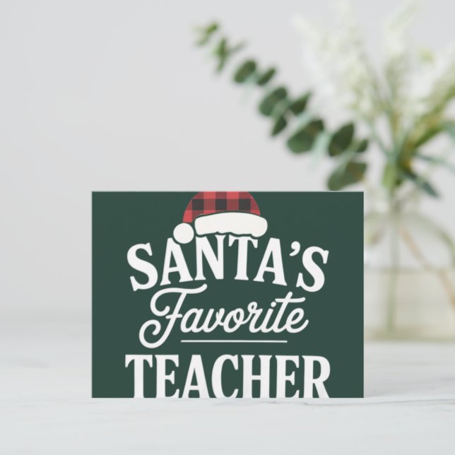 Postal Festiva El maestro favorito de Santa enseña a estudiantes  (Anverso de pie)