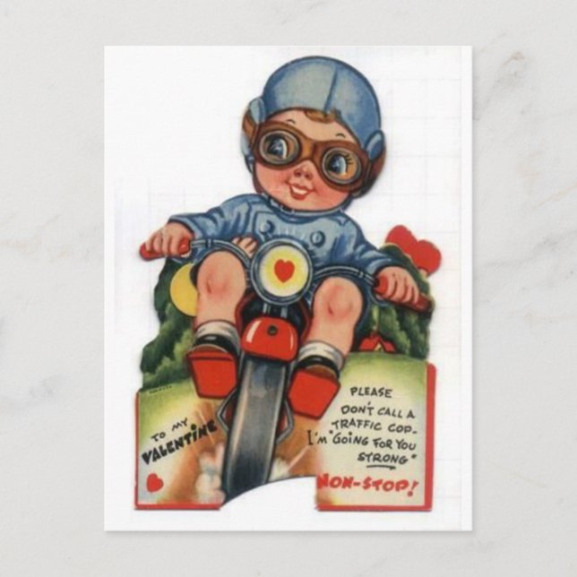 Postal Festiva El niño pequeño de la bicicleta es San Valentín (Anverso)