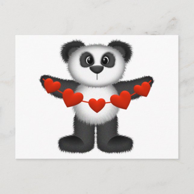 Postal Festiva El oso de San Valentín Panda sostiene una cadena d (Anverso)