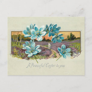 Postal Festiva El paisaje vintage de Pascua y el olvido-me-Nots