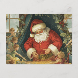 Postal Festiva El Papá Noel Vintage con la magia y las hadas