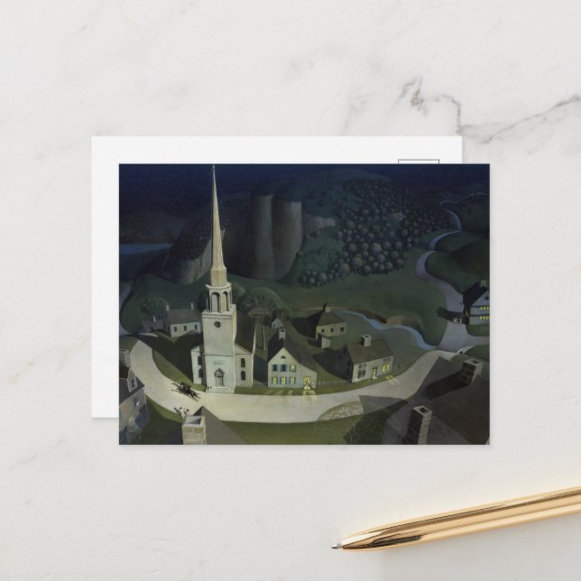 Postal Festiva El paseo nocturno de Paul Revere por la madera (Anverso/Reverso In Situ)