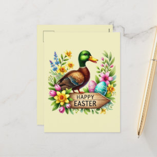 Postal Festiva El pato de Pascua Feliz