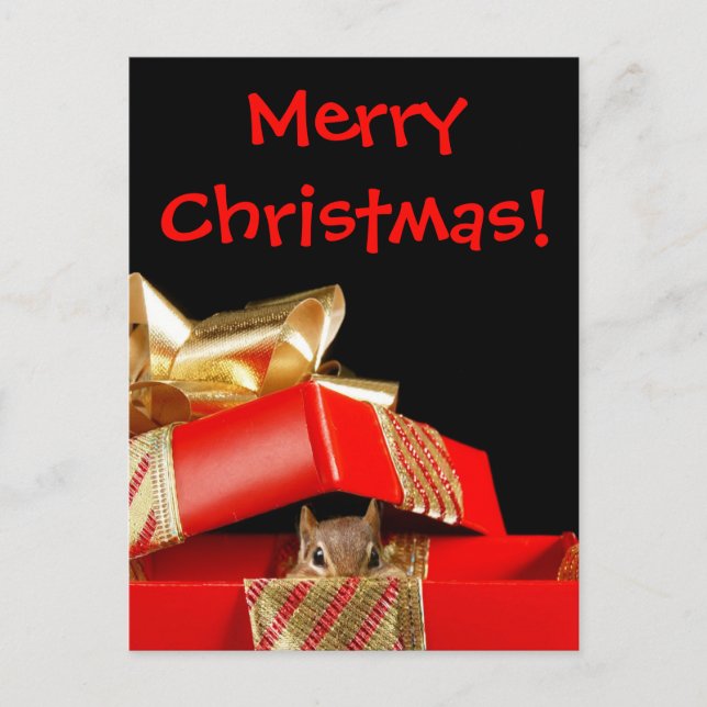 Postal Festiva El pequeño ayudante de Santa Chipmunk (Anverso)
