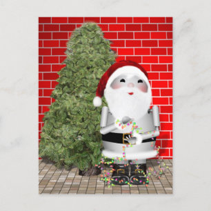 Postal Festiva El pequeño Santa Robo-x9 decora su árbol de Navida
