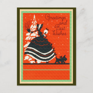 Postal Festiva El perro y la dama de Escocia vintage