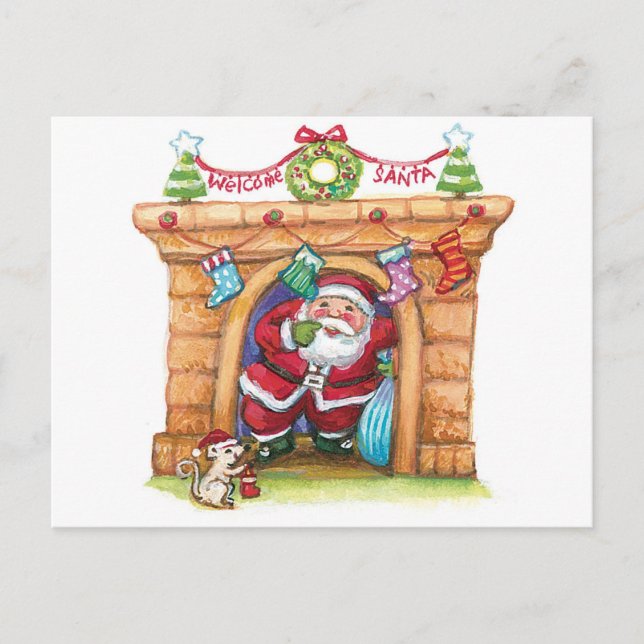 Postal Festiva El Personalizado lindo, Jolly Santa Claus, viene a (Anverso)