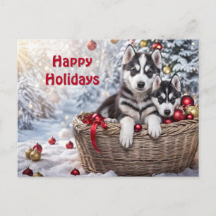 Postal Festiva El placer de los cachorros de los Huskies