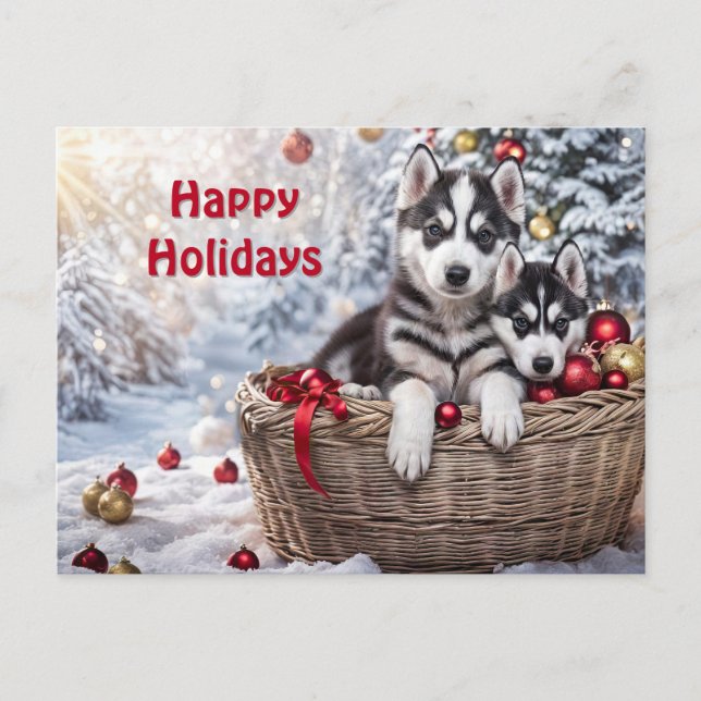 Postal Festiva El placer de los cachorros de los Huskies (Anverso)