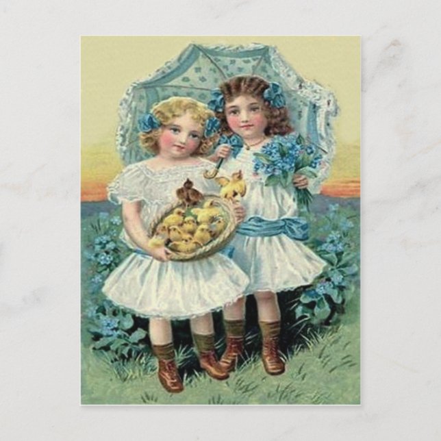 Postal Festiva El polluelo de Pascua de los chicas del Victorian (Anverso)