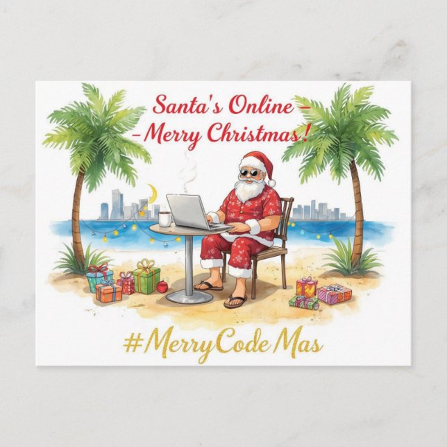 Postal Festiva ¡El programador en línea de Santa, Feliz Navidad! (Anverso)