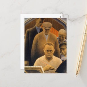 Postal Festiva El regreso de Bohemia por Grant Wood