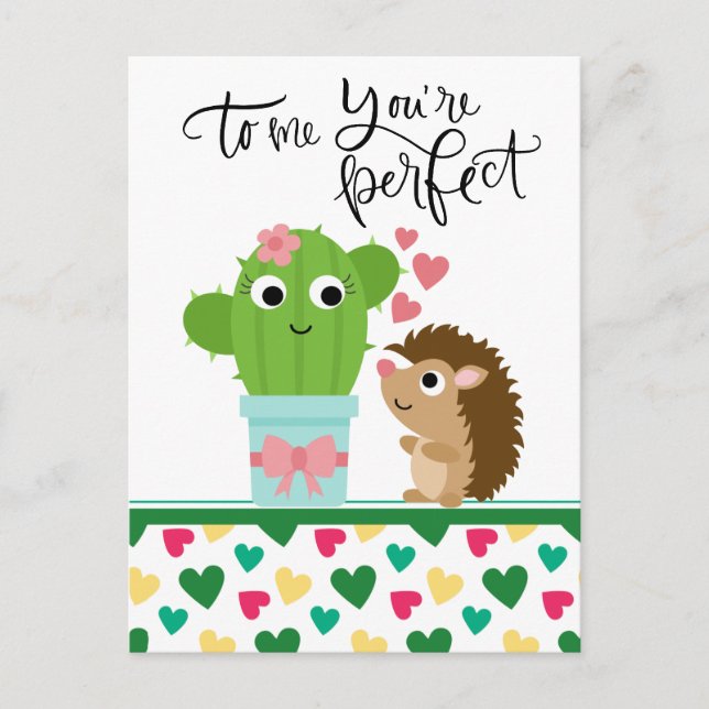 Postal Festiva El San Valentín de Cute Hedgehog| Cactus Eres perf (Anverso)