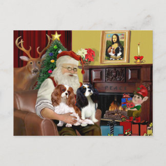 Postal Festiva El Santa con 2 Cavalier Kings Charles
