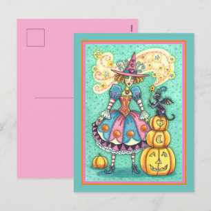 POSTAL FESTIVA EL TESTIGO DE FIESTA ROSA ES MÁGICO HALLOWEB, GATO