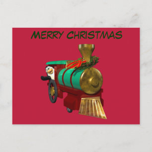 Postal Festiva El tren de los pingüinos y los Navidades
