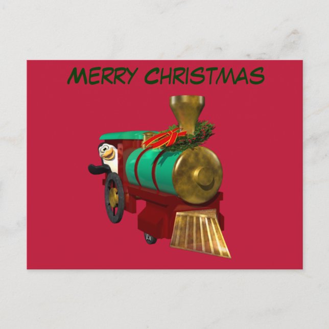 Postal Festiva El tren de los pingüinos y los Navidades (Anverso)