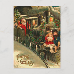 Postal Festiva El tren de Navidades Vintage Santa Claus