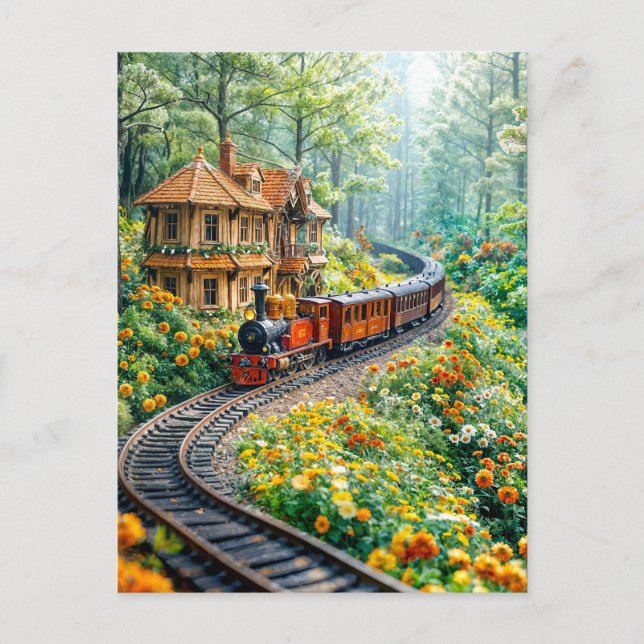 Postal Festiva El tren en miniatura serpentea a través de las col (Anverso)