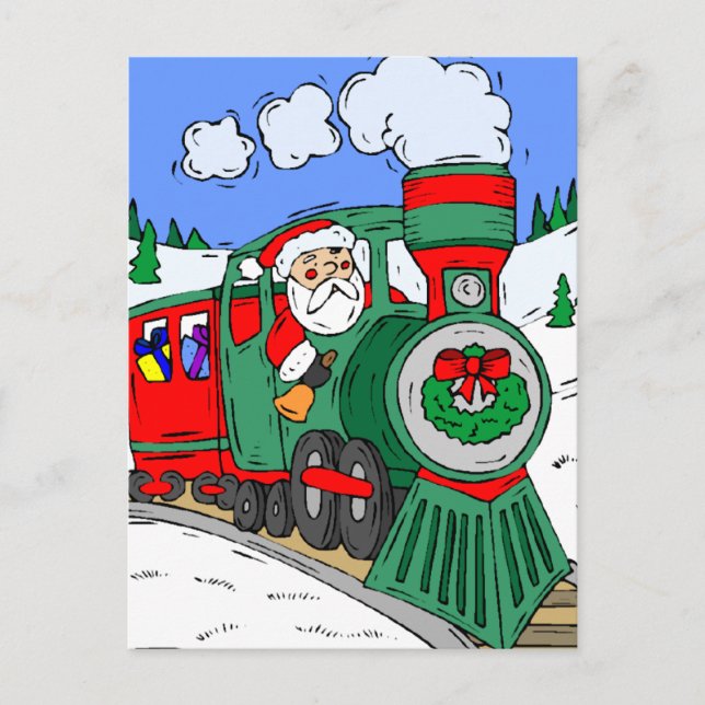 Postal Festiva El tren rojo y verde de Santa Claus (Anverso)