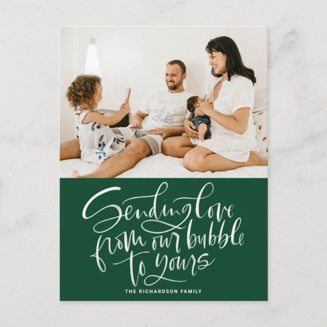 Postal Festiva El verde envía amor de nuestra burbuja a su foto (Anverso)