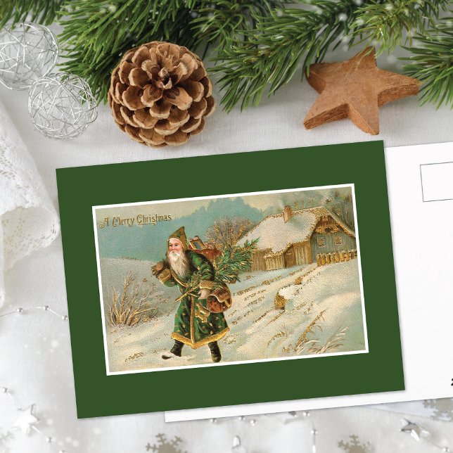 Postal Festiva El victoriano Santa Claus Green Robe (Subido por el creador)