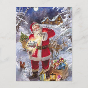 Postal Festiva El Viejo Papá Noel En La Nieve