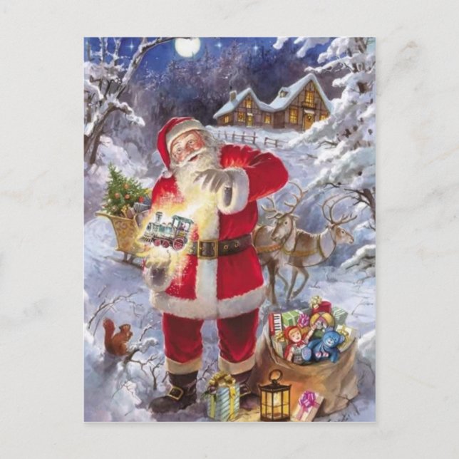 Postal Festiva El Viejo Papá Noel En La Nieve (Anverso)