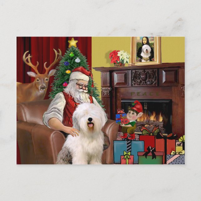 Postal Festiva El viejo pastor inglés de Santa Claus (Anverso)