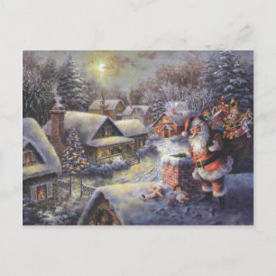 Postal Festiva El Viejo Santa Claus En El Techo