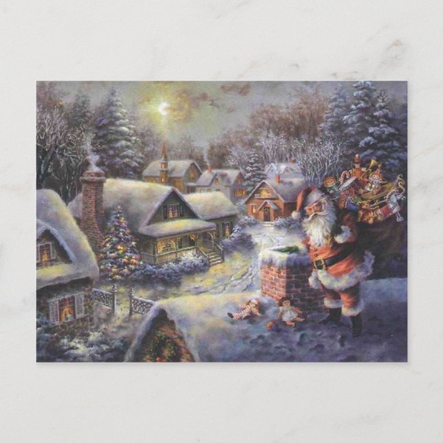 Postal Festiva El Viejo Santa Claus En El Techo (Anverso)