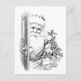 Postal Festiva ¡El vintage Papá Noel viene a través de la puerta!