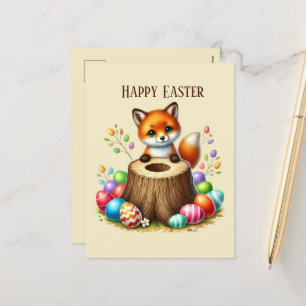 Postal Festiva El zorro de Cute Happy Easter agrega mensaje