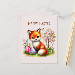 Postal Festiva El zorro de Cute Happy Easter agrega mensaje