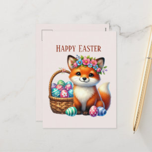 Postal Festiva El zorro de Cute Happy Easter agrega mensaje